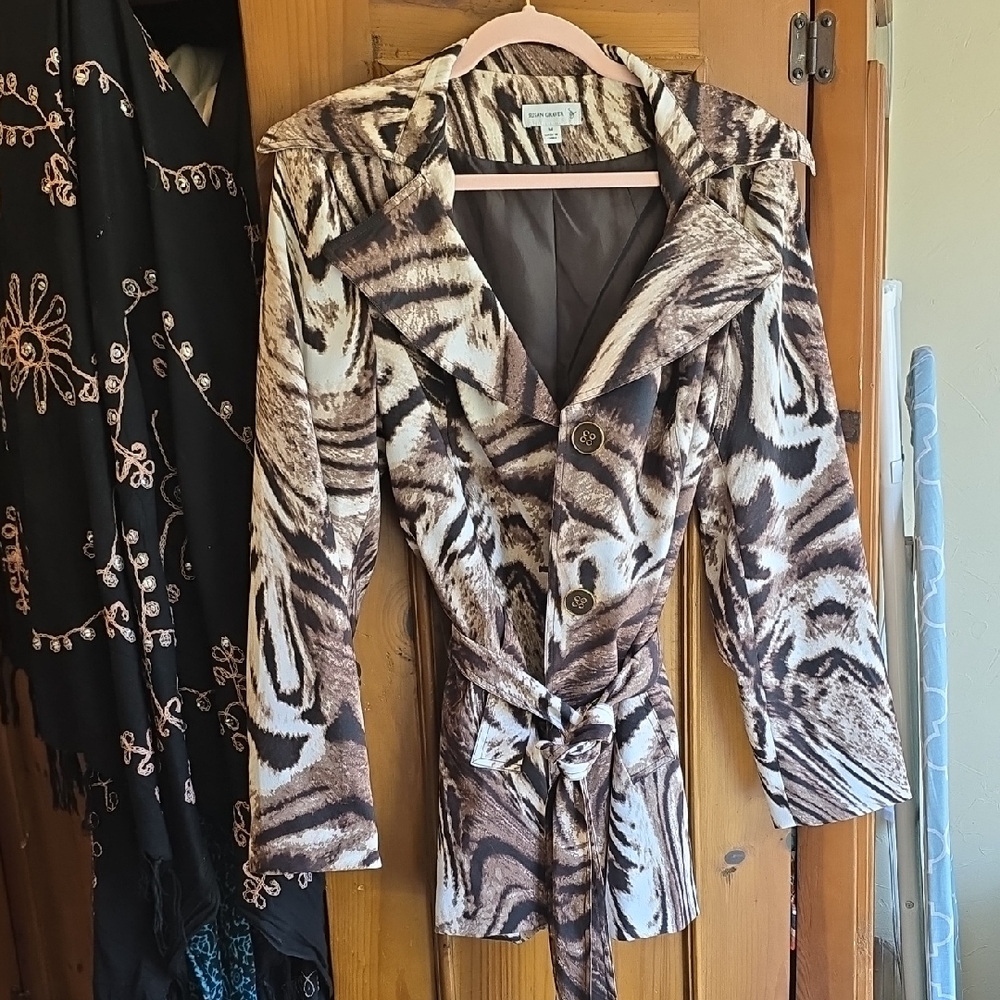Susan Graver Brown and Black Animal Print Trench Coat